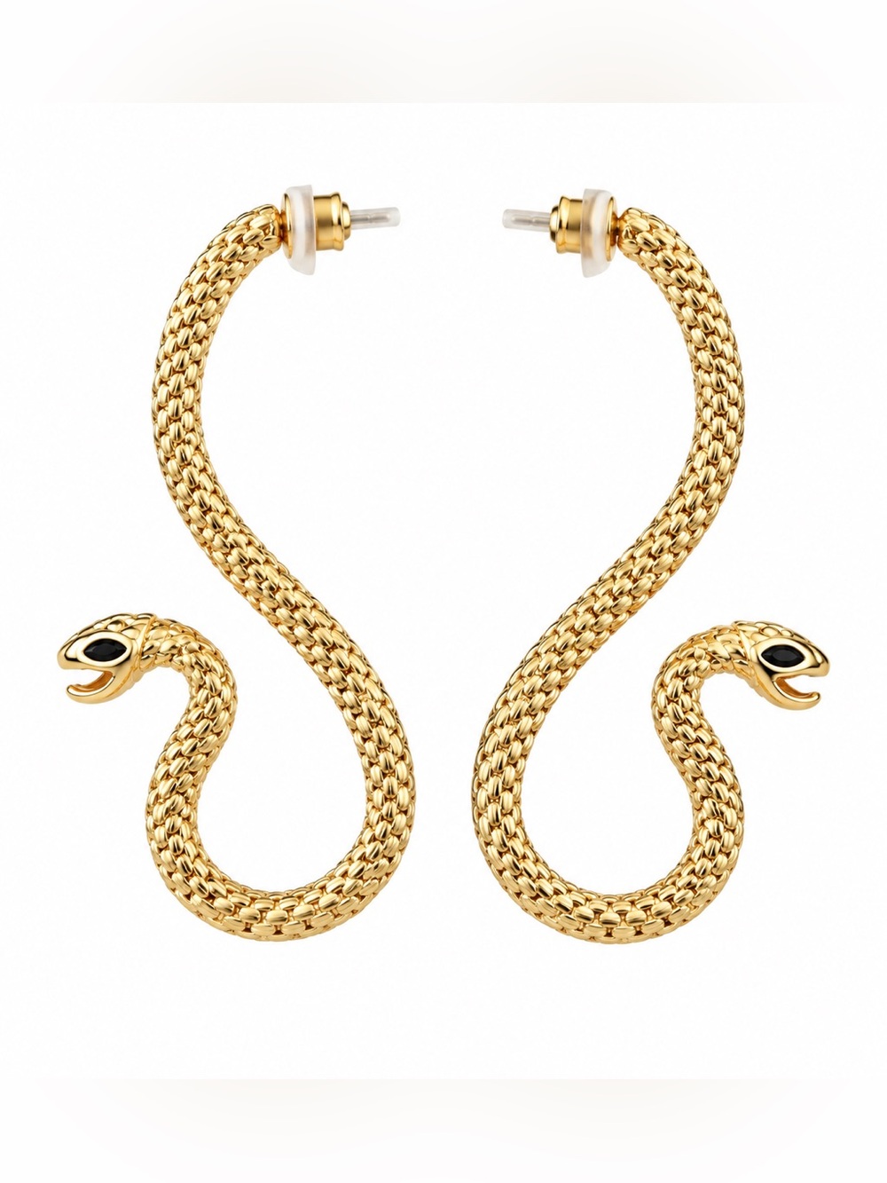 Mango Gold Tone Snake Hoop Earrings with Black Eye Detail